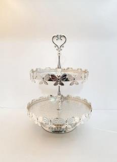 شیرینی خوری دو طبقه طرح پروانه نقره‌ای کد 40222