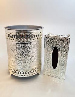 سطل دستمال طرح لاله نقره‌ای