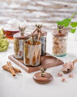 کندی و جا ادویه ۴ تایی چوبی کد 388