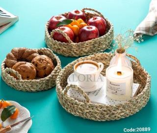 سبد حصیری گرد دسته دار ۳ تایی کد 1647