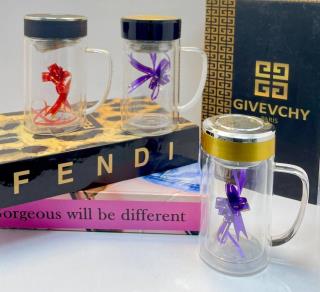 لیوان دمنوش پیرکس دوجداره دسته دار