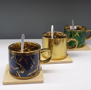 لیوان طلایی ماربل رنگی زیر چوب قاشق دار 48عددی