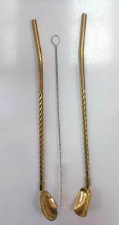 نی شربت 6 عددی طلایی مارپیچ فرچه دار  برند Unique Life