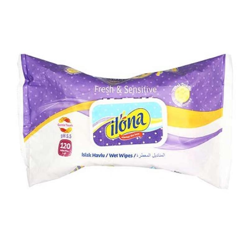 دستمال مرطوب ایلونا 120 عددی مدل ilona Fresh & Sensitive