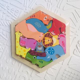 بازی فکری کاتامینو چوبی برجسته 6 ضلعی حیوانات جنگل