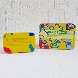 پازل تطابق اشکال چوبی جعبه فلزی زرد