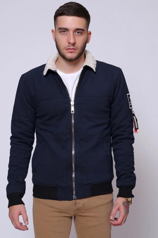 ژاکت زیپ دار ژاکارد آبی شطرنجی LTC Jeans Shearling de13386