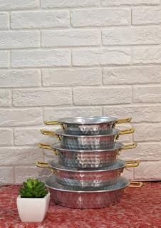 تابه ۵ پارچه روحی چکشی دو دسته طلایی