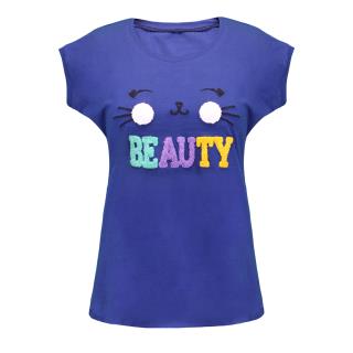 تیشرت زنانه پنبه یقه گرد گلدوزی پولیش برجسته