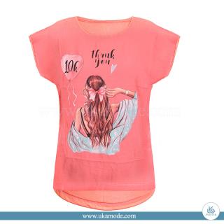 تاپ زنانه ترکیبی نخ و ویسکوز آستین افتاده چاپ دختر