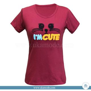 تیشرت پنبه یقه گرد زنانه گلدوزی پولیش CAT