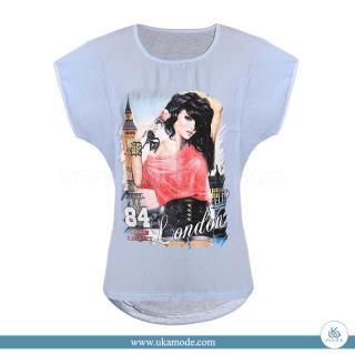 بلوز زنانه آستین افتاده ادغامی سایز بزرگ نخ و ویسکوز چاپی