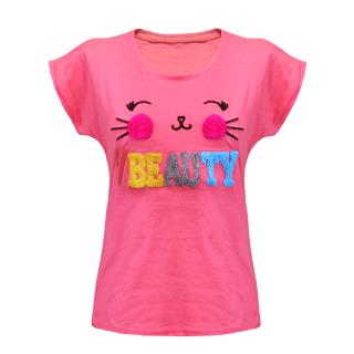 تیشرت زنانه پنبه یقه گرد گلدوزی پولیش برجسته