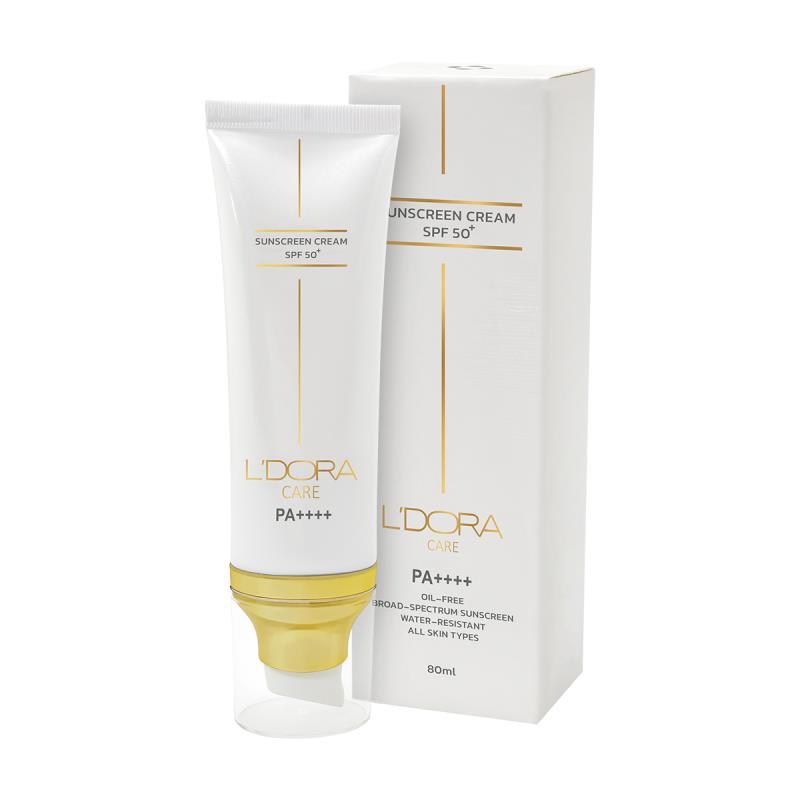 کرم ضدآفتاب +SPF50 بی رنگ مناسب انواع پوست لدورا کر ۸۰ میلی لیتر