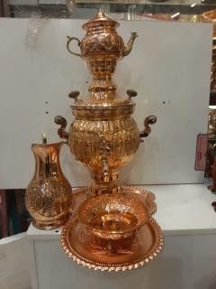 سماور مسی 6 لیتری زغالی هخامنش به همراه سرویس چهار پارچه(زنجان)