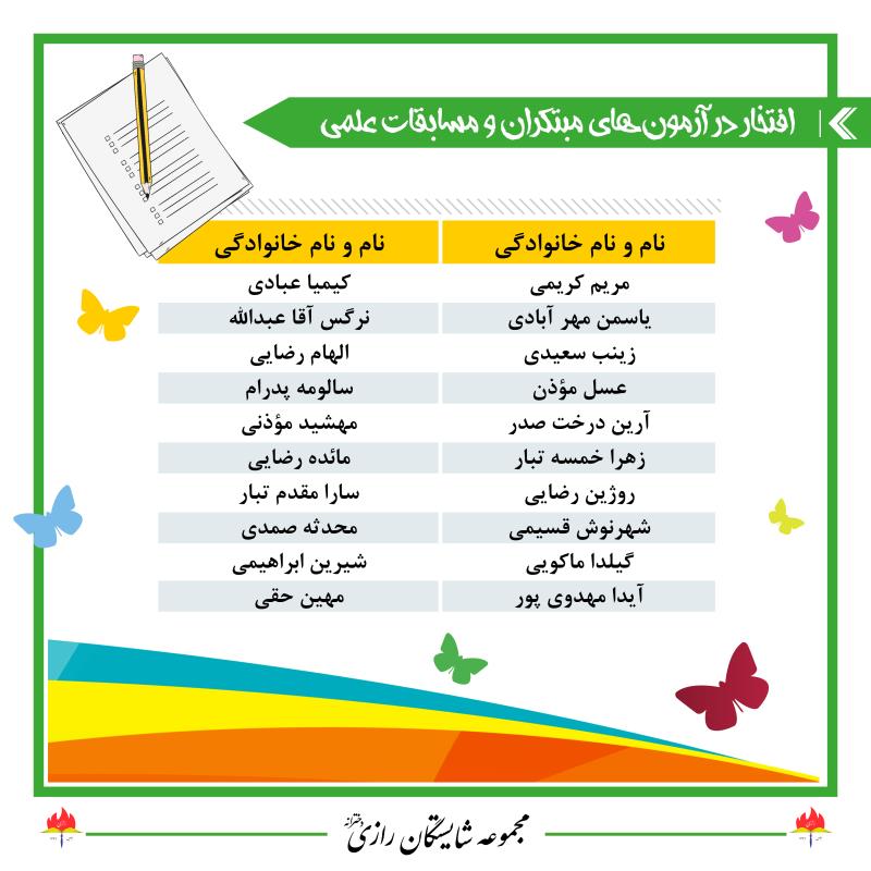 افتخارات آموزشی در مجموعه مدارس شایستگان رازی