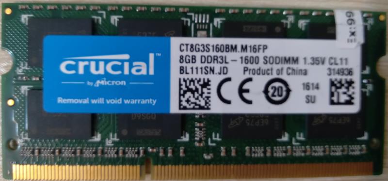 رم لپ تاپ کروشیال مدل DDR3 12800s MHz PC3L ظرفیت 8 گیگابایت