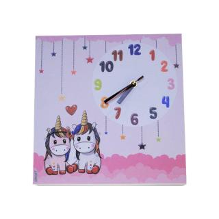 ساعت دیواری کودک طرح یونیکورن صورتی