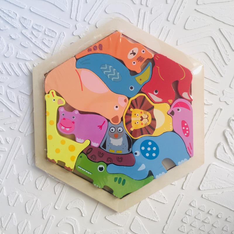 بازی فکری کاتامینو چوبی برجسته 6 ضلعی حیوانات جنگل